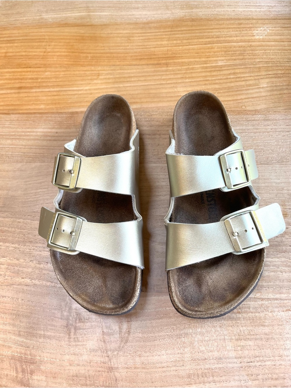 Birkenstock Arizona Gold Birko-Flor Slip-on Sandals - Size 38 Euro, 7.5
